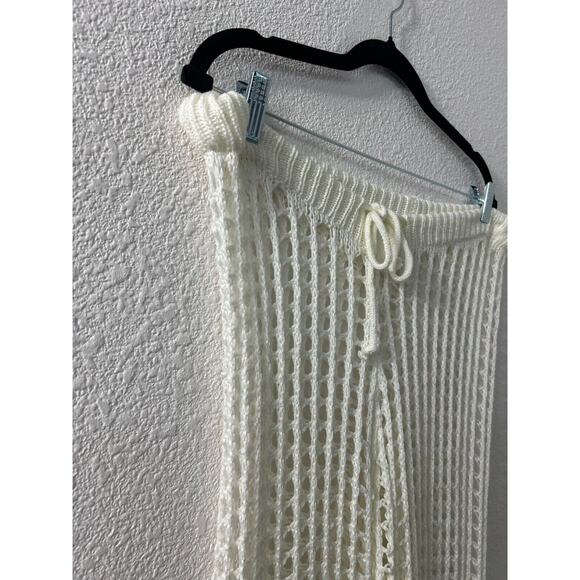 Cream Swim Cover Beach Pants Womens Crocheted Size M Wide Leg Scalloped Hem - Picture 2 of 9